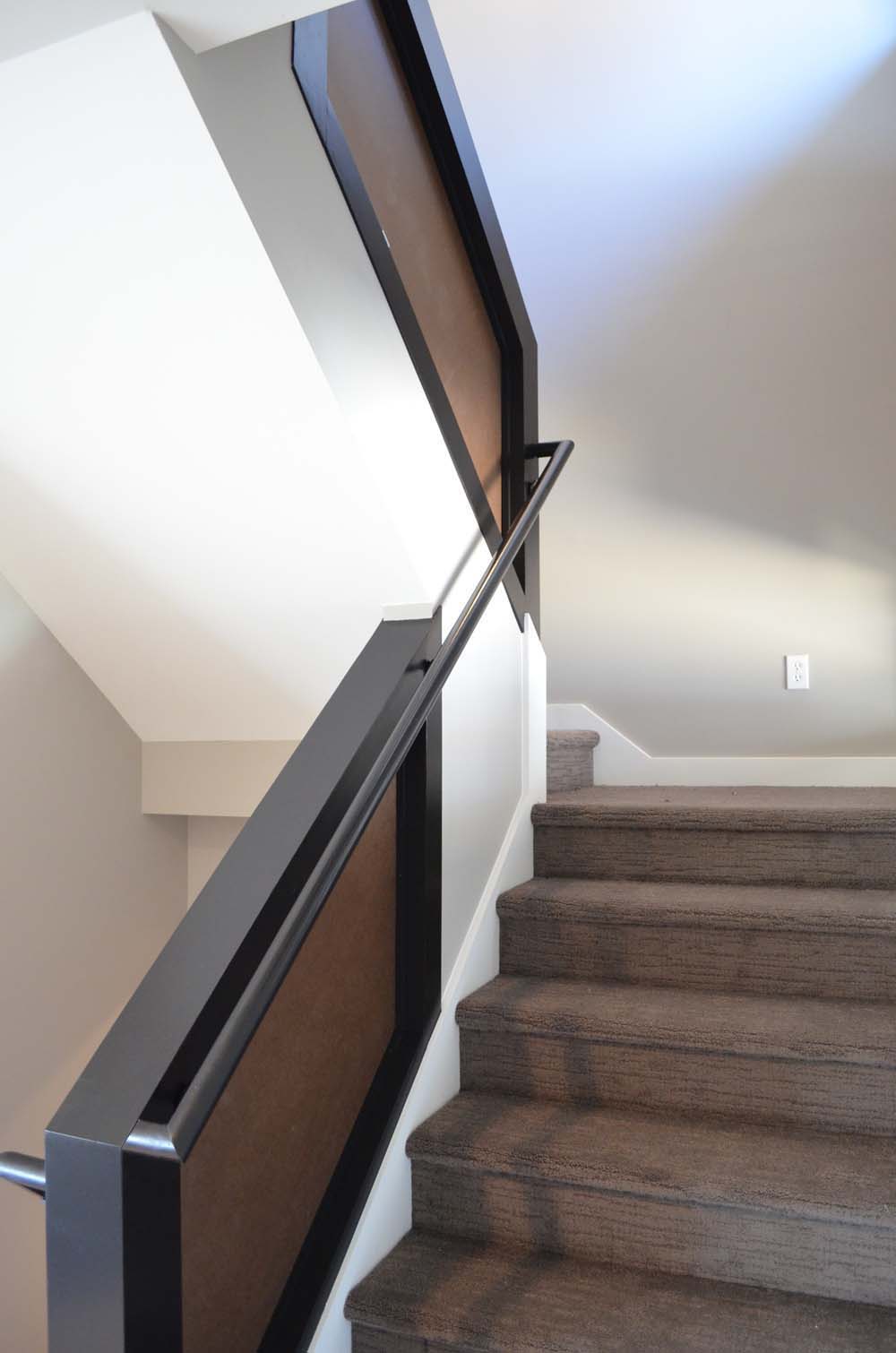 Fold back stairs with half wall rail with insert