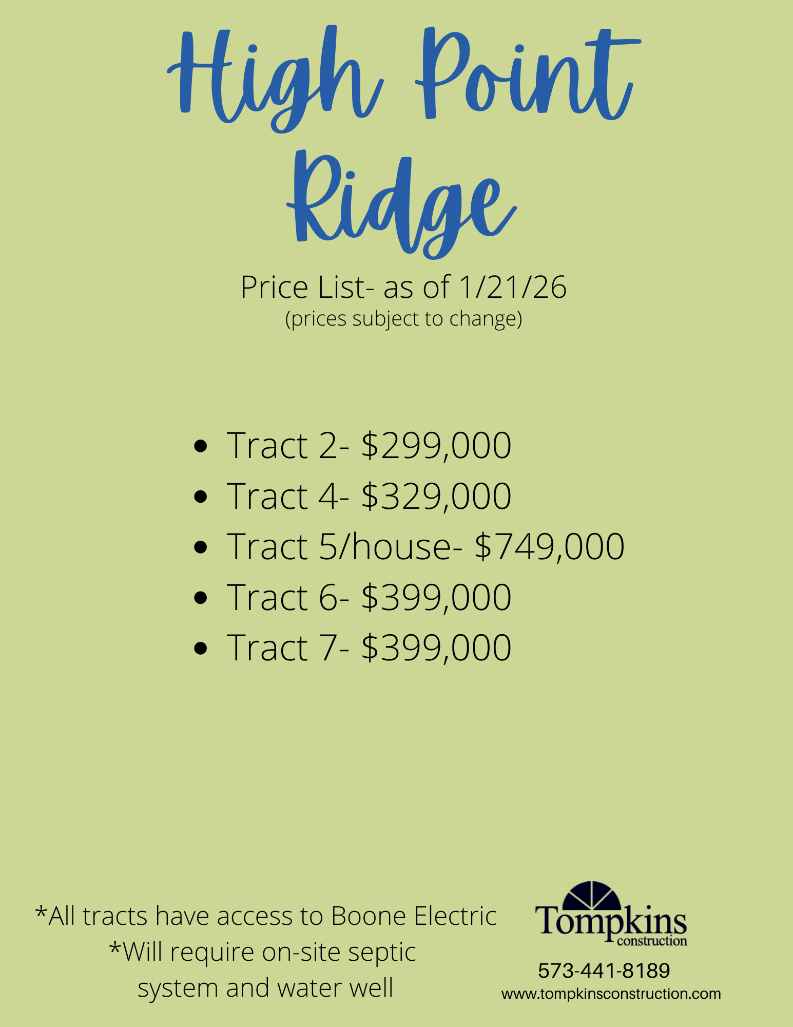 Tract prices