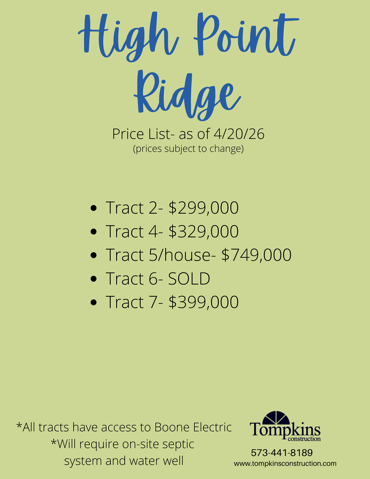 Tract prices