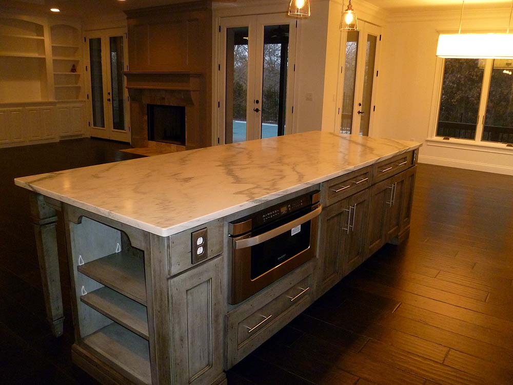 Large kitchen island with marble top