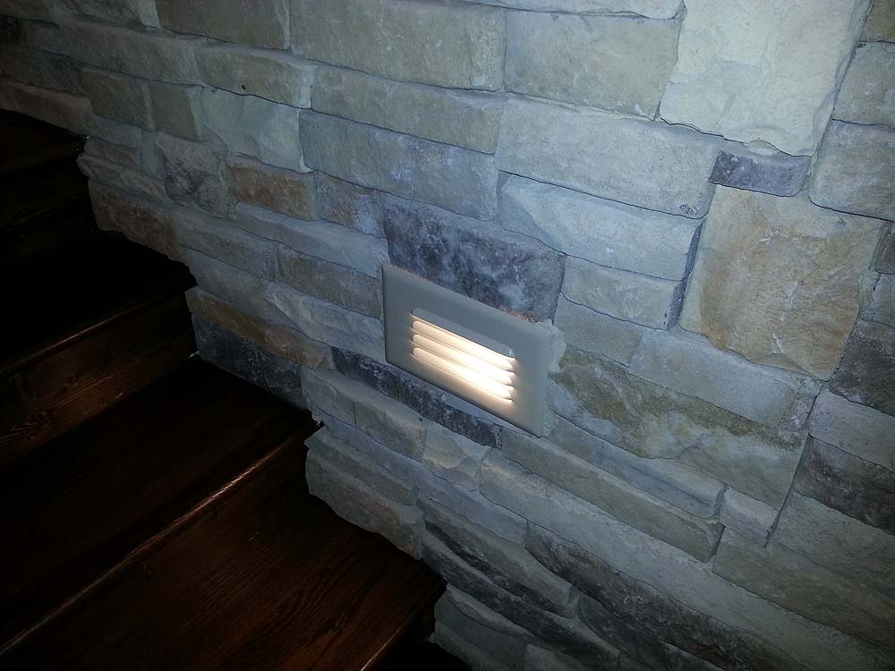 recessed step light in wall